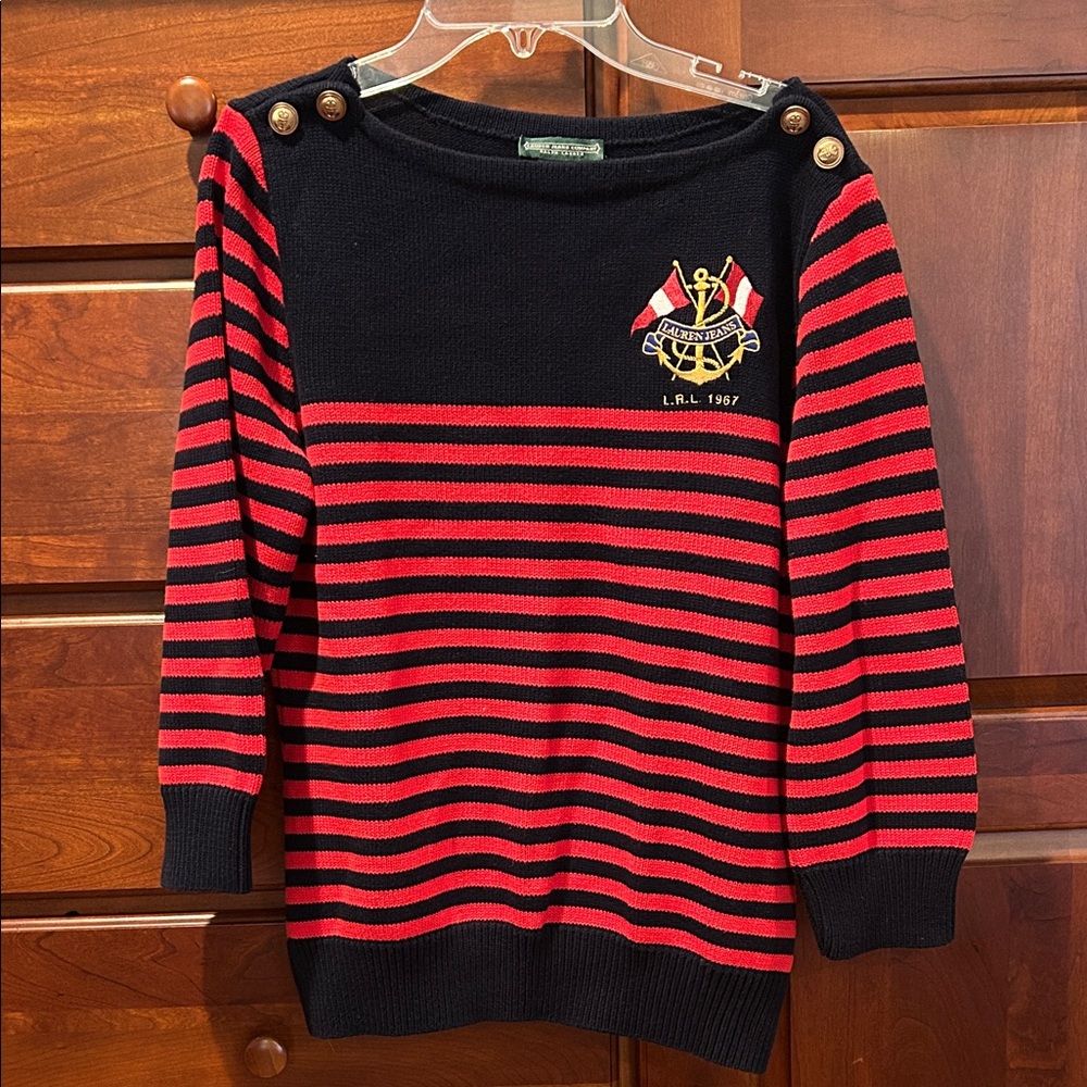 Lauren Ralph Lauren Women's Nautical Striped Sweater - Red and Black